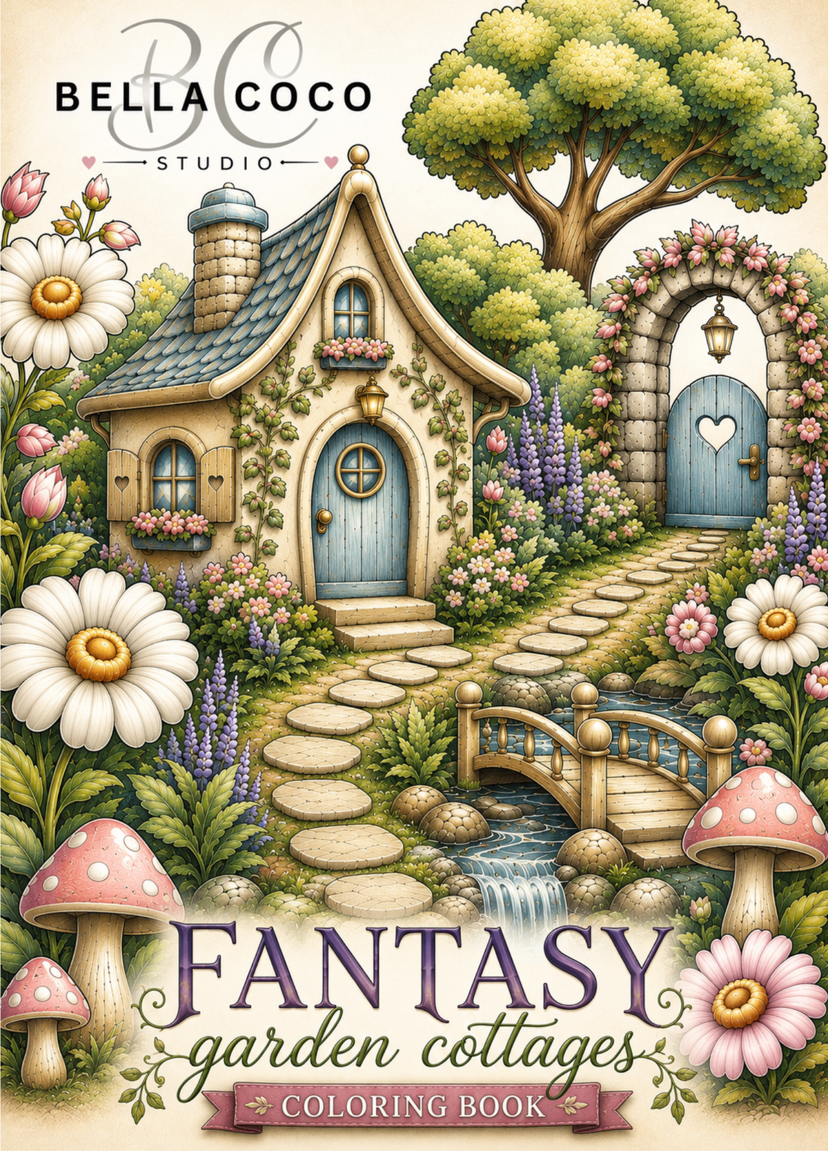 Fantasy Garden Cottages Printable Adult Coloring Book