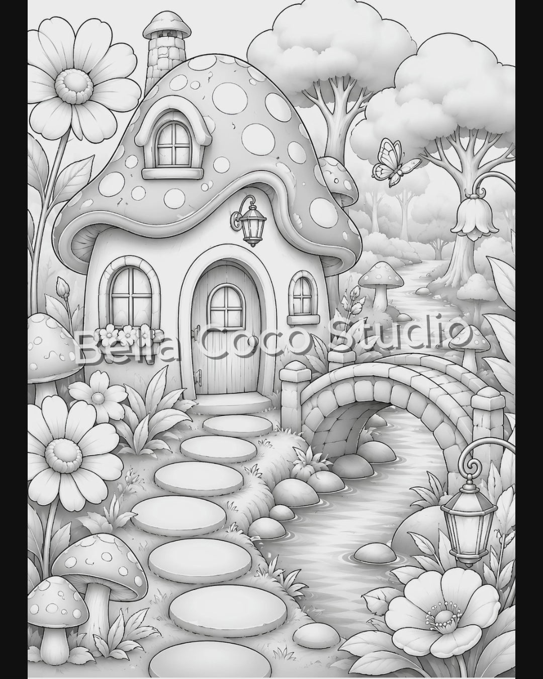 Fantasy Garden Cottages Printable Adult Coloring Book