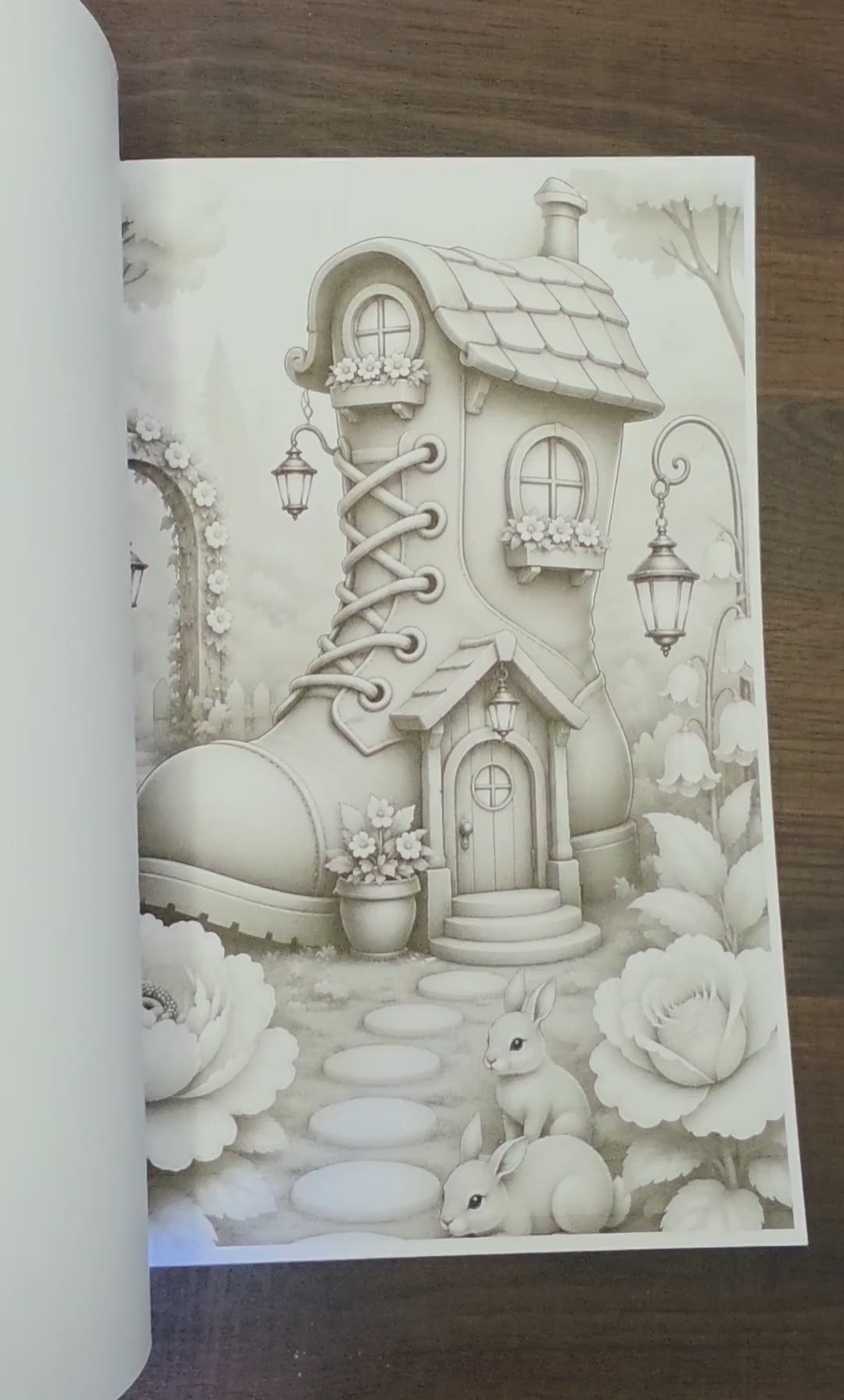 Fantasy Garden Cottages Printable Adult Coloring Book