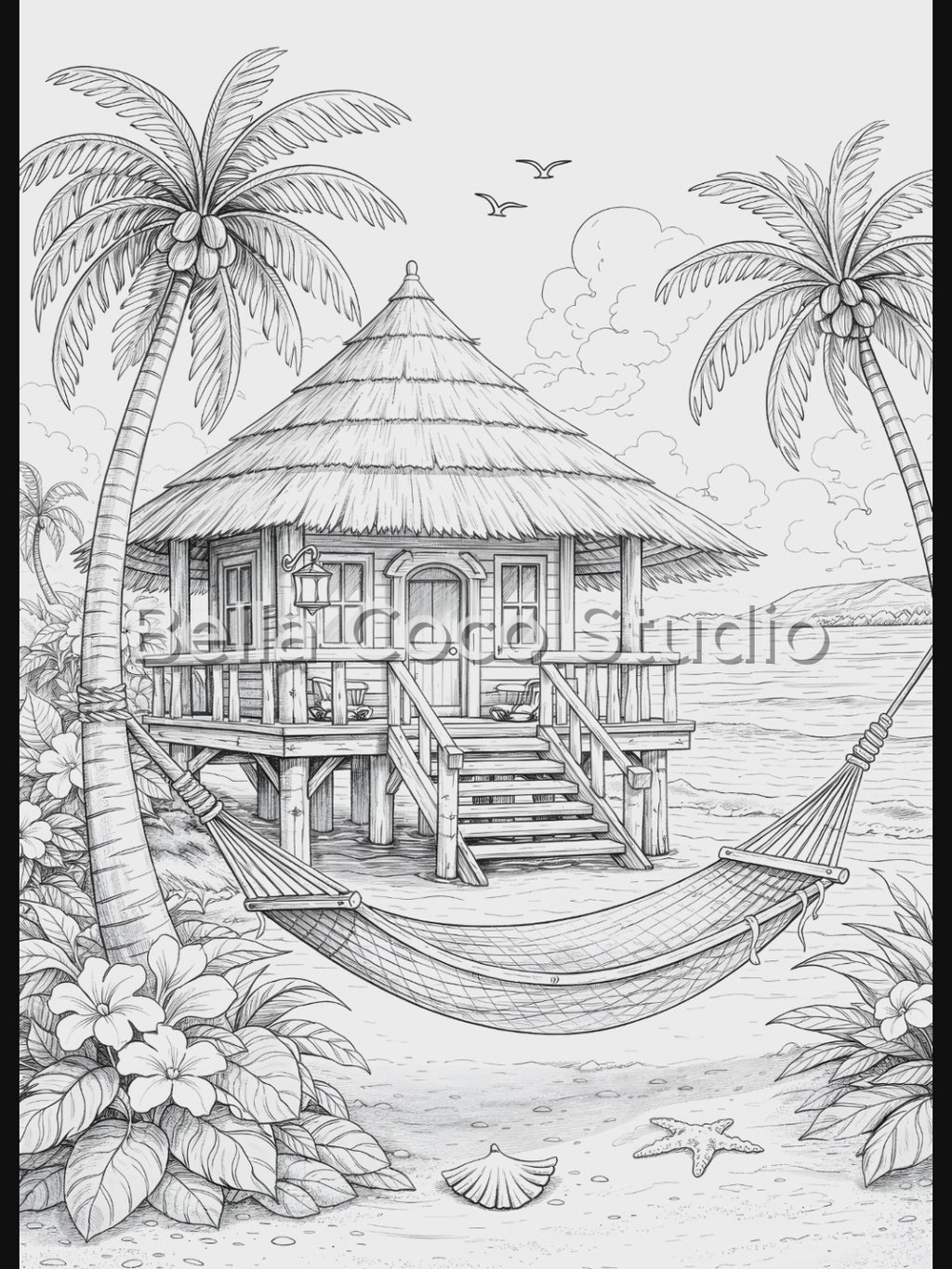 Tiki Houses – Printable Coloring Book