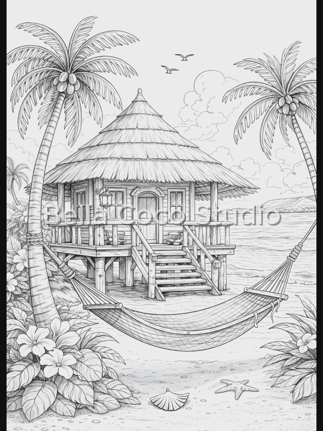 Tiki Houses – Printable Coloring Book